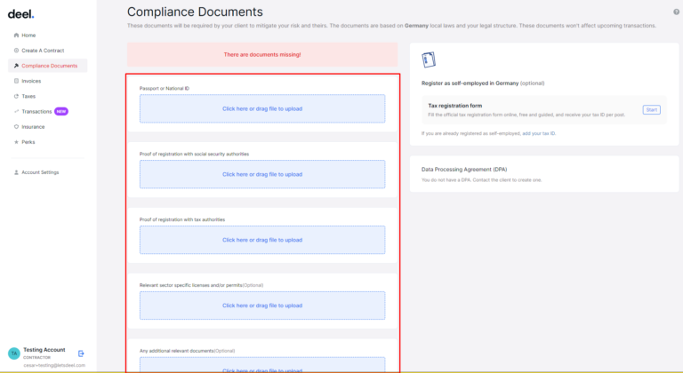 Showing compliance documents