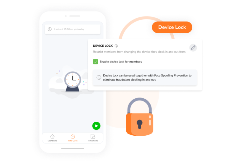 Enabling device lock on mobile time tracking app