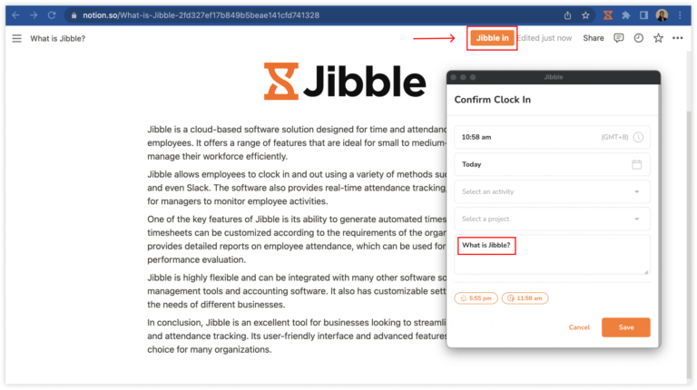 Embedded Jibble timer directly in Notion