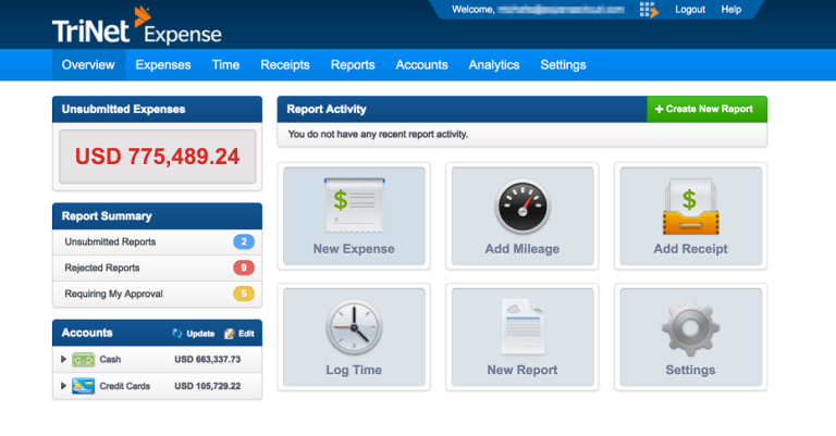 Screen showing expense overview 