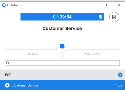 Showing Hubstaff's customer service screen