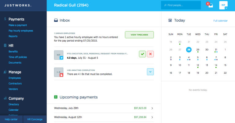 Screen showing employee's portal that has important payroll notifications