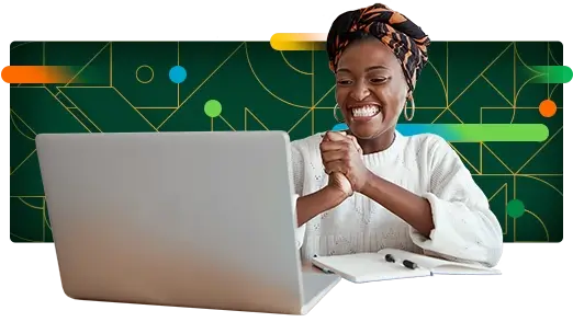 Graphic depicting Black Woman HR Manager using Paycom compliant hiring features on desktop 