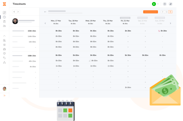 Web display of weekly time and attendance timesheets for easy timesheet management.