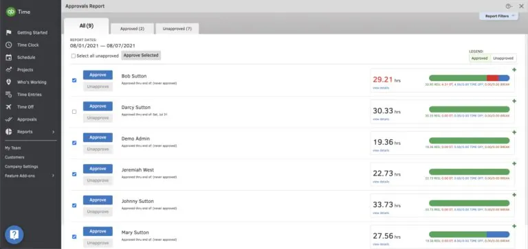 QuickBooks Time reporting dasboard