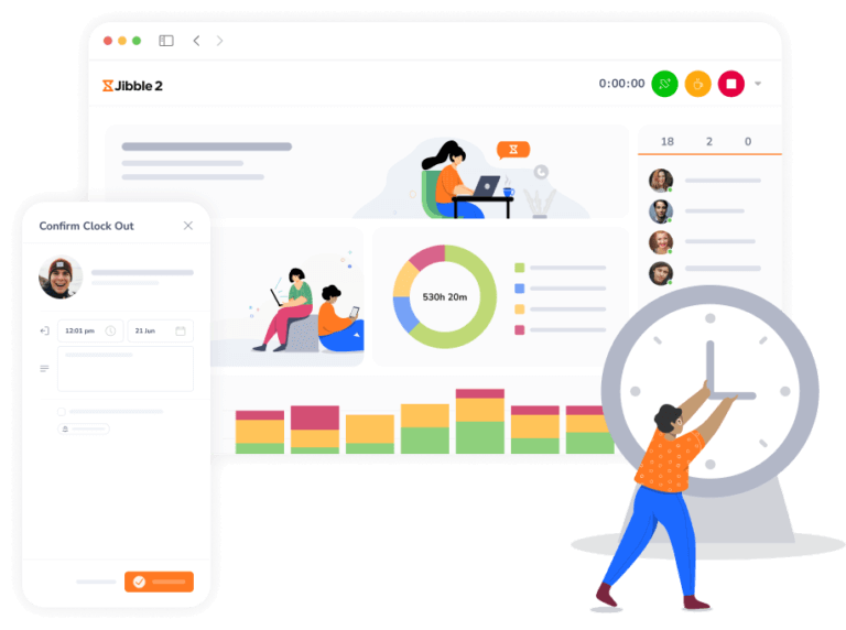 Mobile clock in and web app dashboard clock in