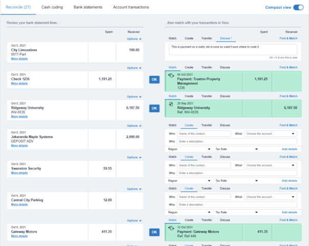 Visualizing list of bank reconcile screen in Xero