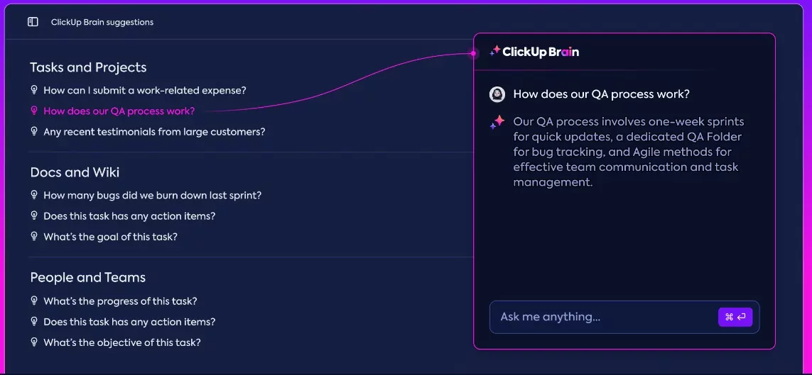 ClickUp AI assistance feature.