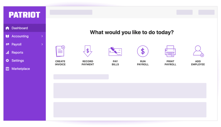 Screen showing Patriot Payroll dashboard screen