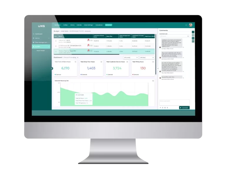 Graphing showing UKG Time and Attendance feature on a PC screen