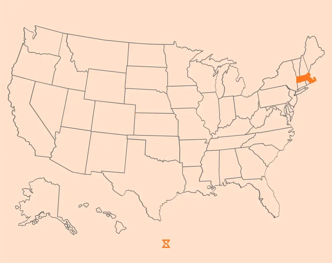 Massachusetts resaltado en un mapa de los estados de EE.UU.