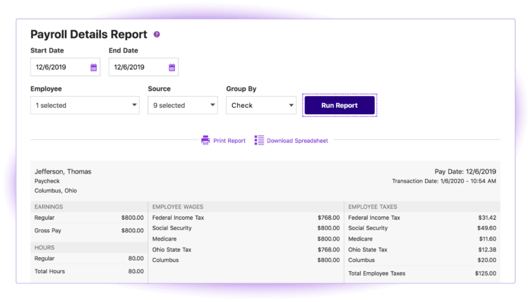 Showing Payroll details report