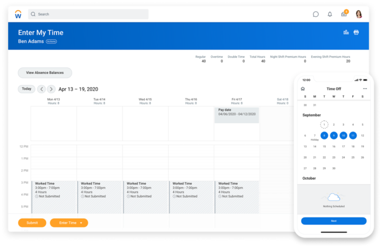 Screenshot of Workday Employee time-tracking management screen