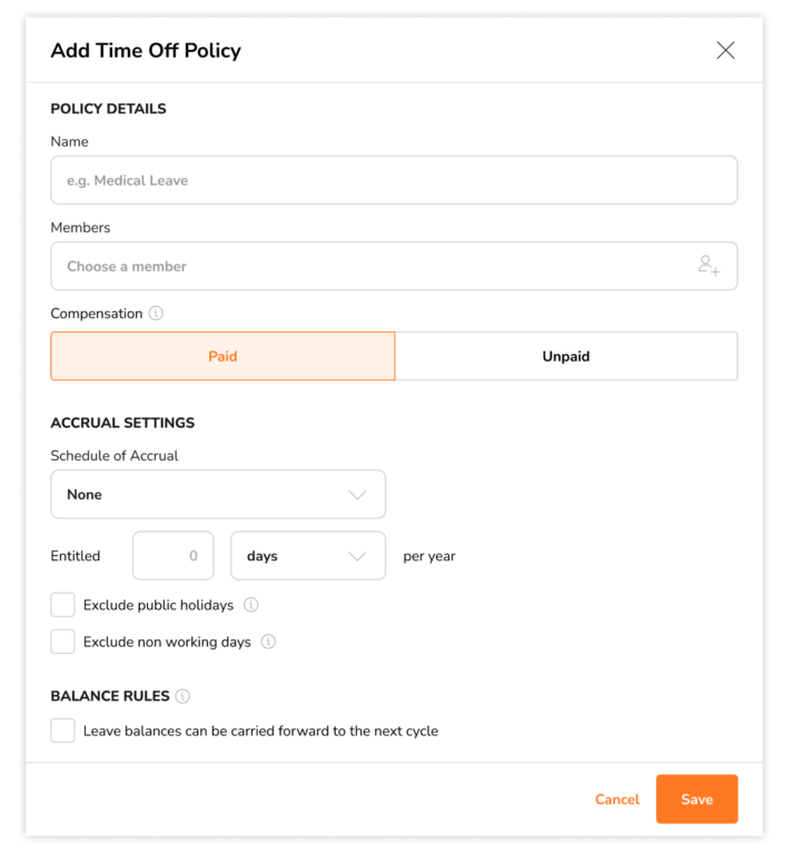 Adding paid time off policies on web