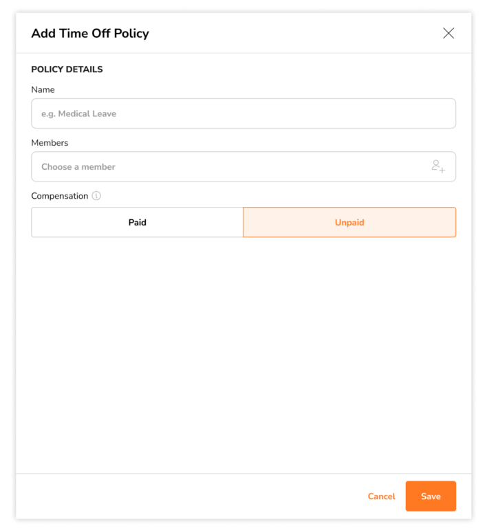 Adding unpaid time off policies on web