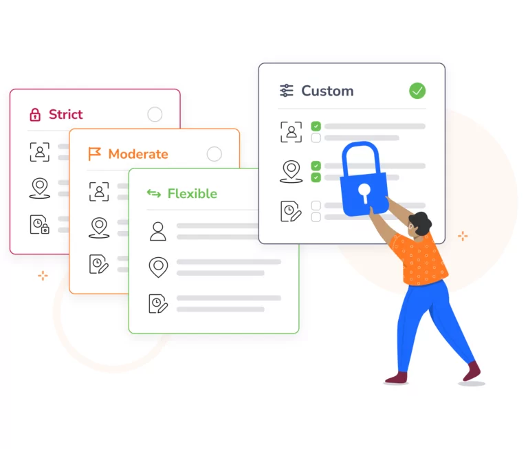 Escolha as configurações entre flexível, moderada, rigorosa ou personalizada