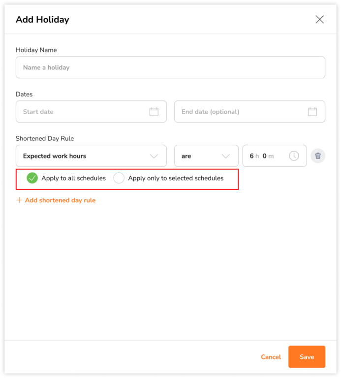 Applying expected work hours rule for shortened day to work schedules