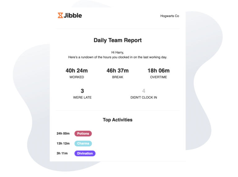 Schedule to receive daily team attendance report via email