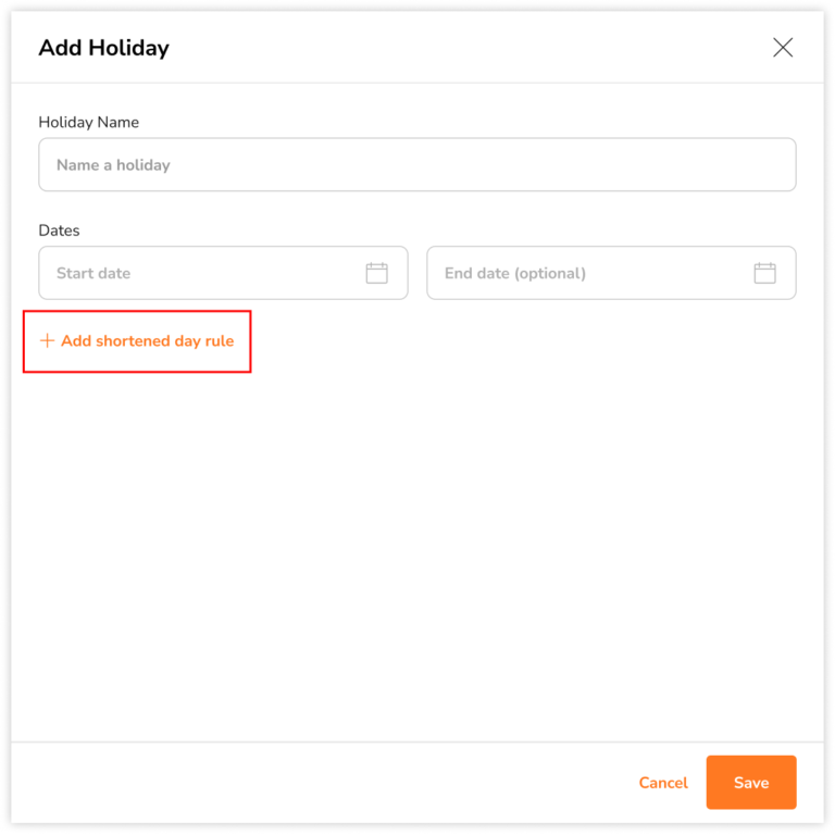 Button to add shortened day rule for holidays
