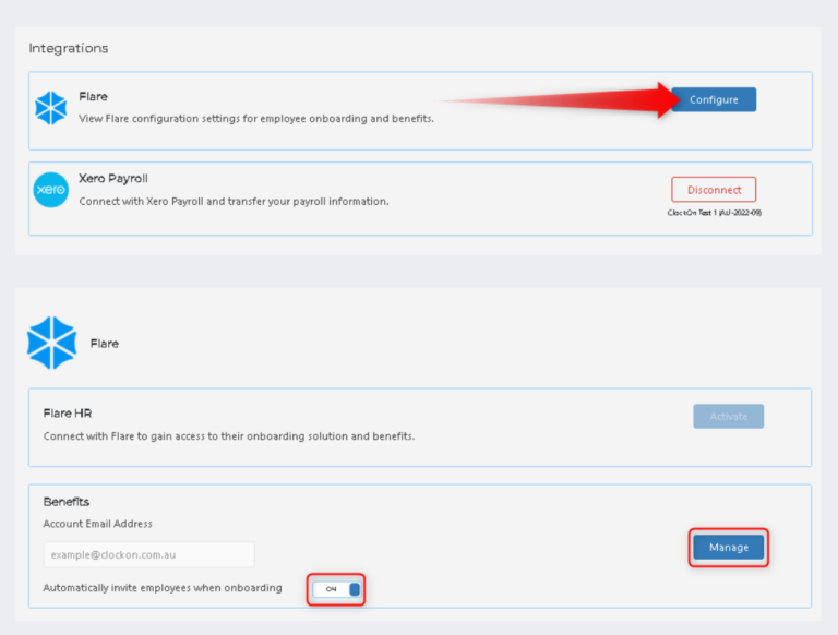 Integrating Flare with ClockOn for employee onboarding and benefits