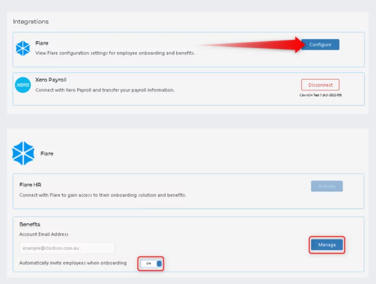 Integrating Flare with ClockOn for employee onboarding and benefits