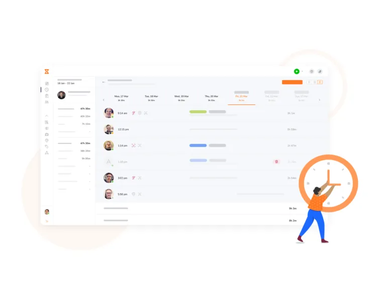 Detailed daily timesheet of one member