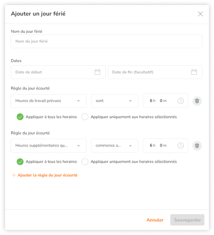 Configure daily overtime rule for shortened days