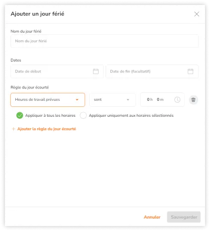 Configure expected work hours rule for shortened days