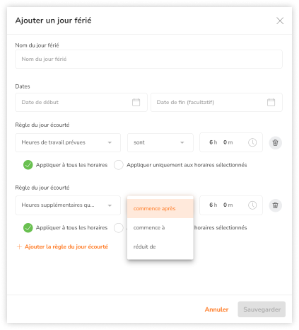 Editing options when configuring daily overtime rule for shortened days