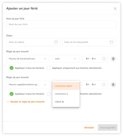 Editing options when configuring daily overtime rule for shortened days