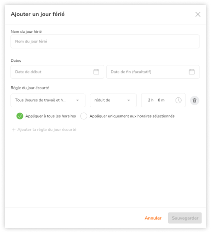 Configure work and overtime hours rule for shortened days