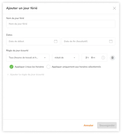 Configure work and overtime hours rule for shortened days