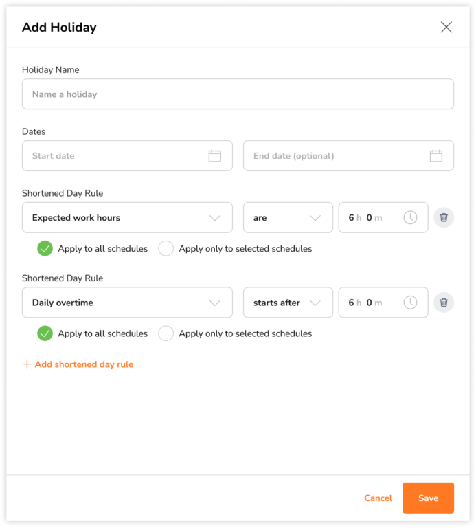 Configure daily overtime rule for shortened days