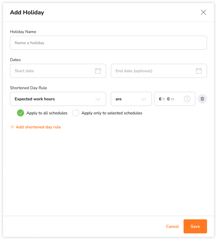 Configure expected work hours rule for shortened days