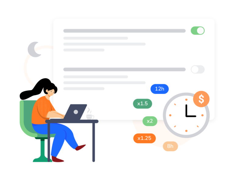 Ajustes de horas extras flexíveis no sistema de gestão de trabalho do Jibble