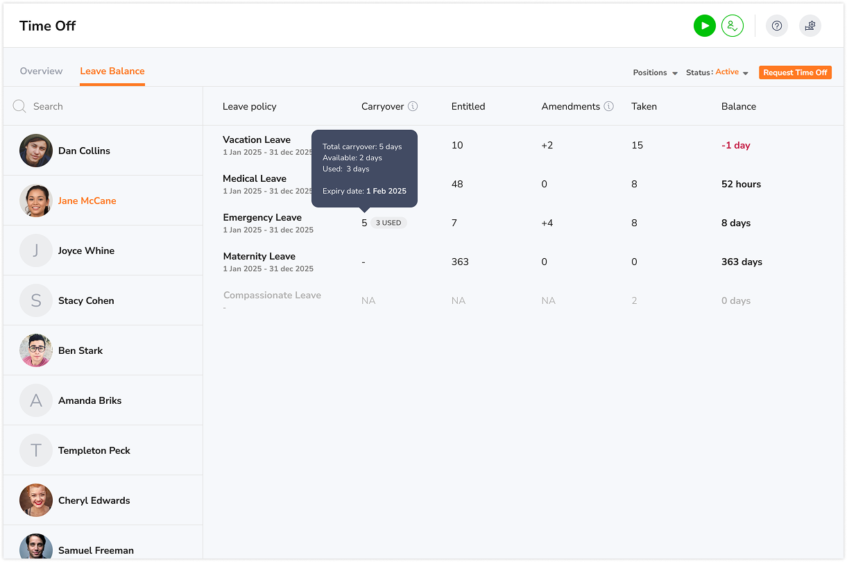 在网页版应用中访问休假余额标签