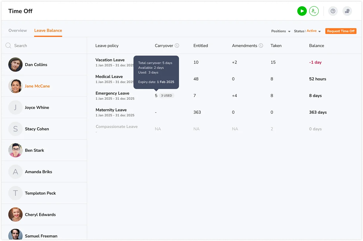 Accessing leave balance tab on the web app