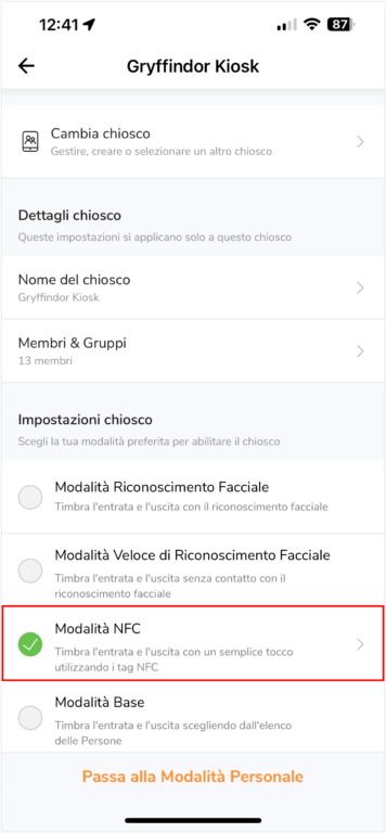 Kiosk setting NFC