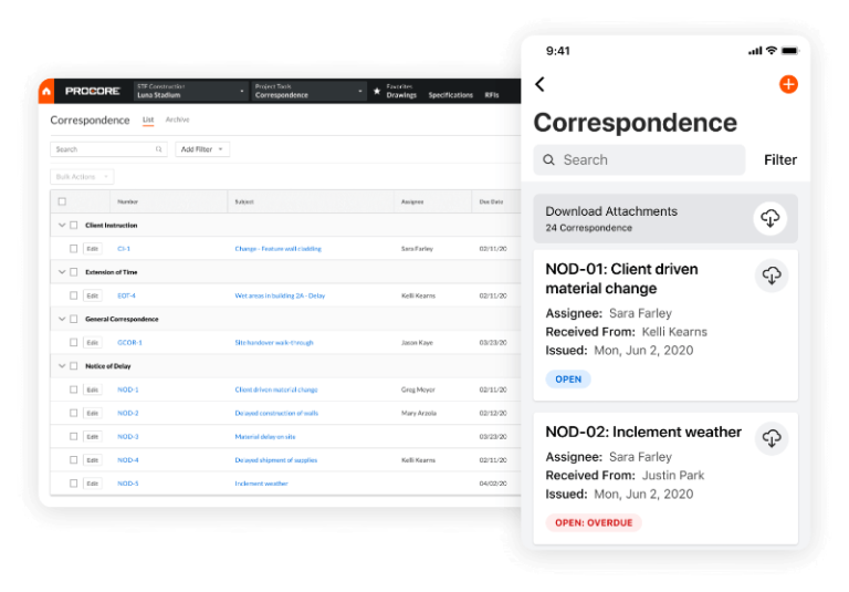 Accessible communication with Procore using software and mobile app