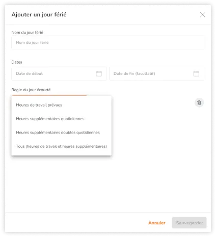 Shortened day rule options when adding holidays