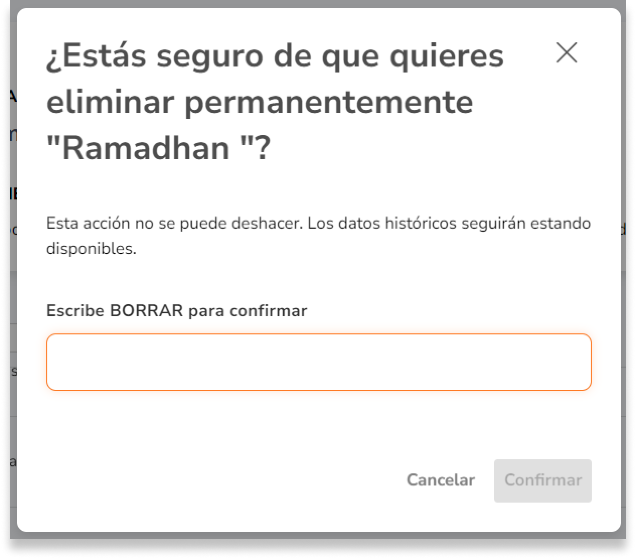 Teclea DELETE y pulsa Confirmar.