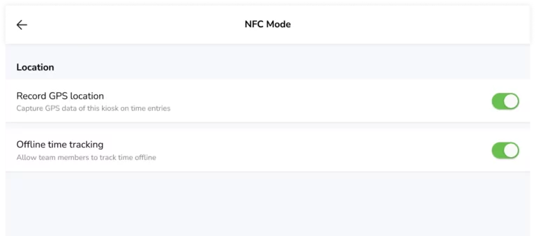 Settings for NFC mode kiosk