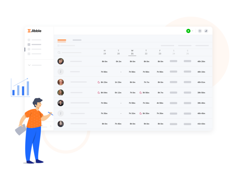 Jibble weekly timesheet showing time tracked in a week