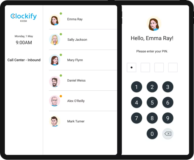  Showing screen of list of people available in Clockify's call center