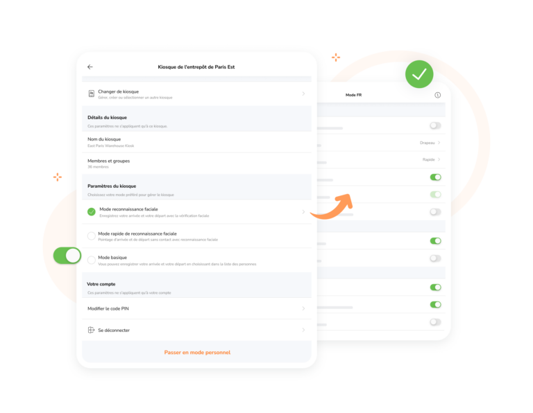 Paramètres disponibles sur le kiosque en fonction des besoins de votre entreprise