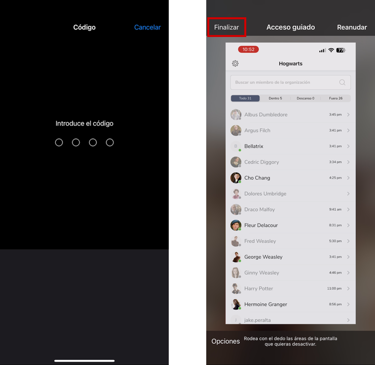 End button for guided access