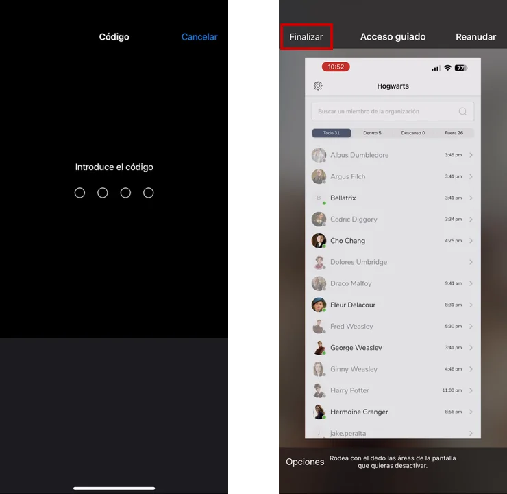 End button for guided access