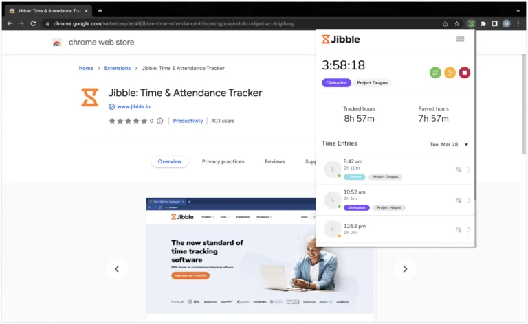 Jibble time tracking Chrome extension