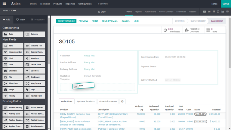 Screenshot of the app-building process in Odoo Studio