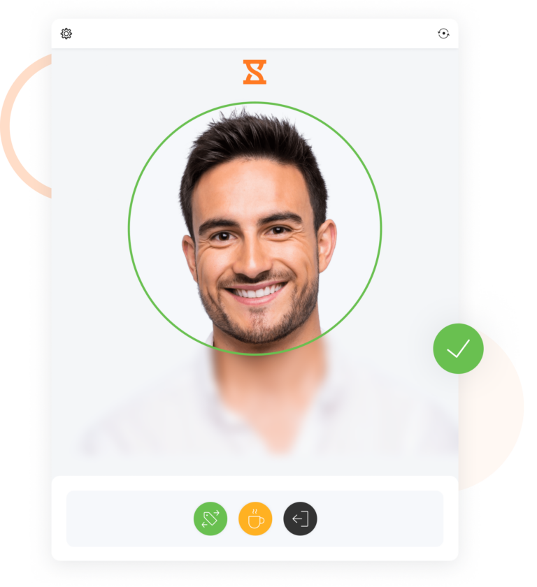 Member clocking in with face recognition on kiosk